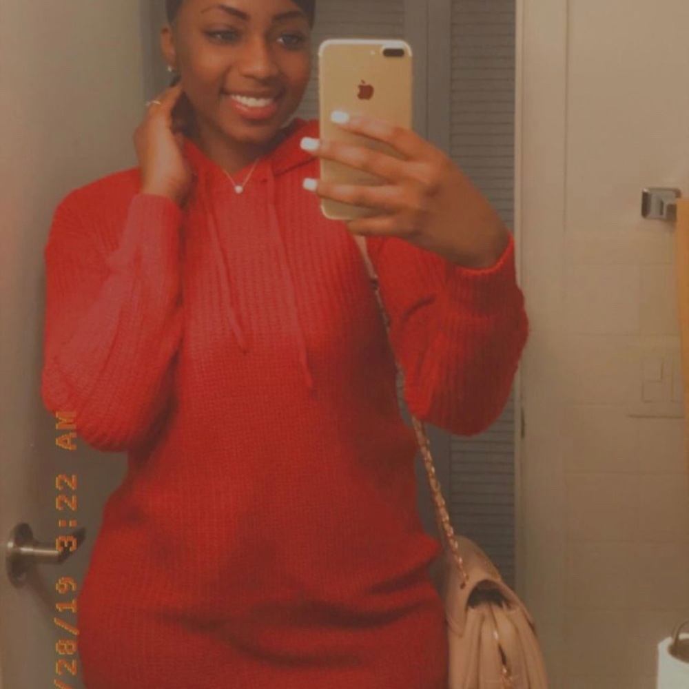 Deep red long sleeve sweater dress